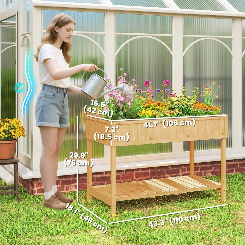 Outsunny 43.25" x 18" x 30" Raised Garden Bed, Wooden Plant Stand with 8 Grid Box, Storage Shelf for Outdoor, Natural Wood Colour