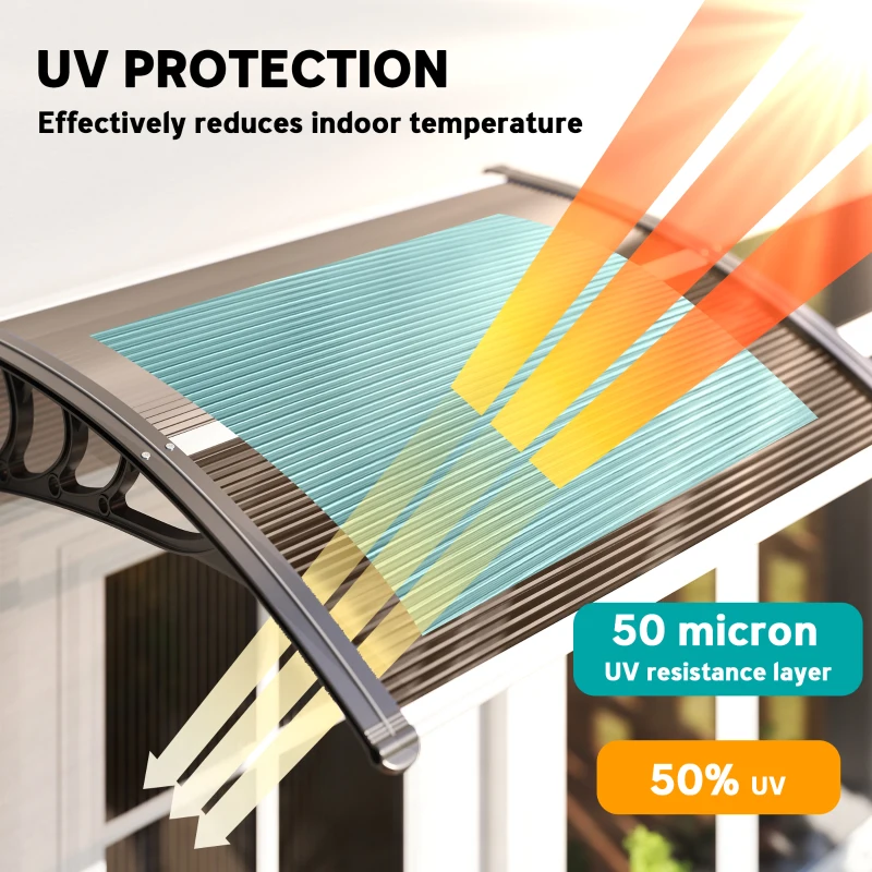 Outsunny Window Awning Door Canopy, Polycarbonate Cover Patio Awnings, 47" x 30", Brown
