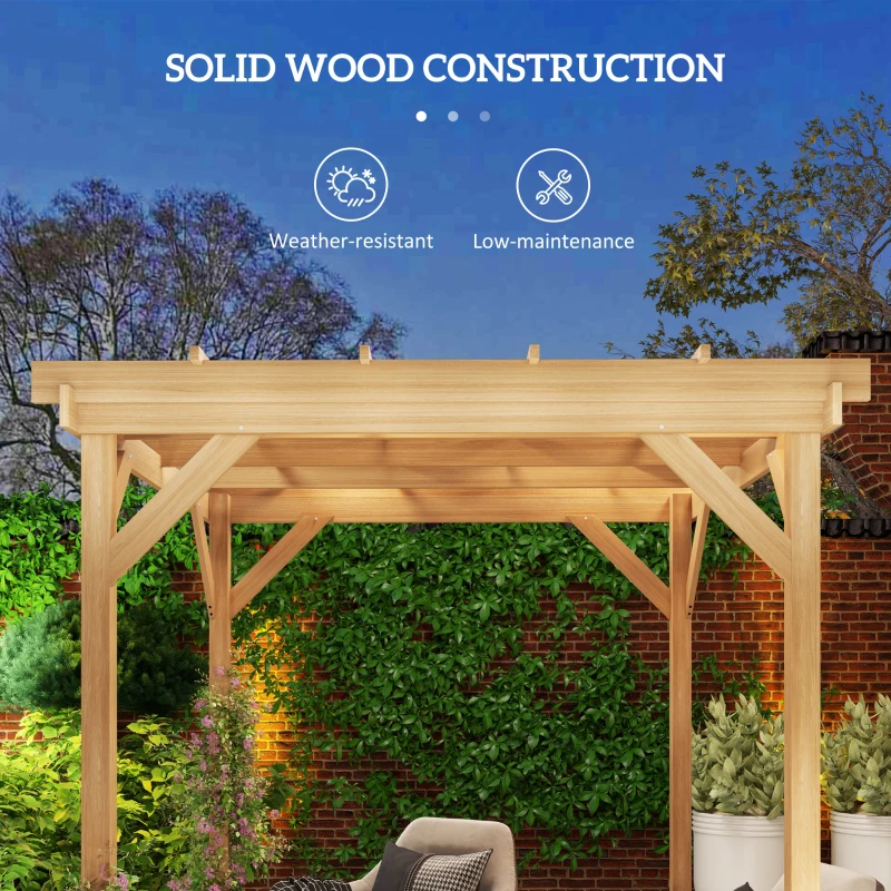 Outsunny 6.6' x 6.6' Wood Pergola, Outdoor Gazebo Grape Trellis with Stable Structure for Climbing Plant Support, Dark Brown