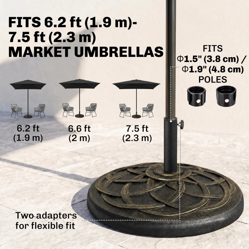 Outsunny 42 lbs Resin Round Market Umbrella Base Holder 22" Decorative Parasol Stand for Patio, Outdoor, Backyard, Bronze