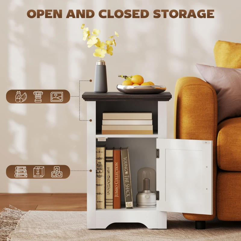 HOMCOM Set of 2 Side Tables with Barn Door and Open Shelf, Farmhouse End Tables with Cabinet, Nightstands for Living Room
