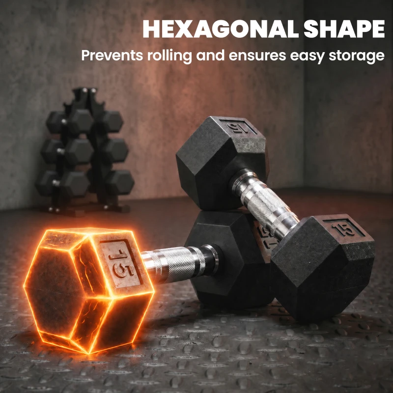 Soozier Hex Dumbbell Weight Set with Vertical Rack, 180lbs Rubber-Coated Dumbbells with Non-Slip Handles