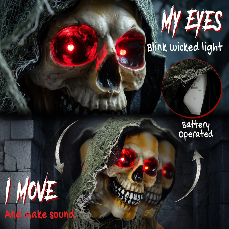 HOMCOM 5.6 ft Animated Grim Reaper, Life-Size Halloween Animatronic with Moving Hands/Head, Glowing Eyes, Creepy Sound