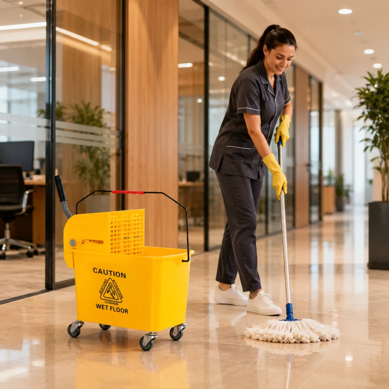 HOMCOM Compact Mop Bucket with Wringer, Mop Bucket on Wheels, 5 Gallon, Separate Dirty and Clean Water, Yellow