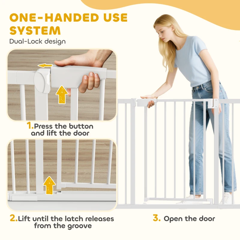 PawHut Baby Gate, Pet Safety Gate Pressure Fit, Wide with Two-Way Open, Auto-Close for Stair, Doorways, Hallways, 30"H, White