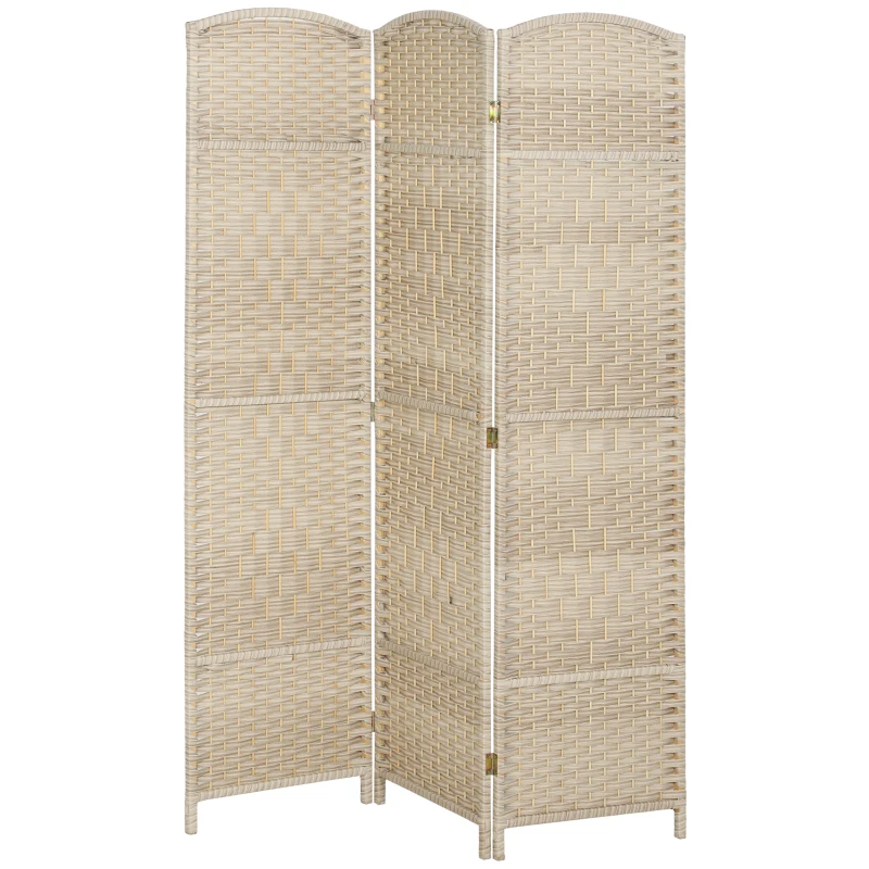HOMCOM 6 Ft Tall Folding Room Divider, 3 Panel Portable Privacy Screen, Hand-Woven Partition Wall Divider, Light Oak