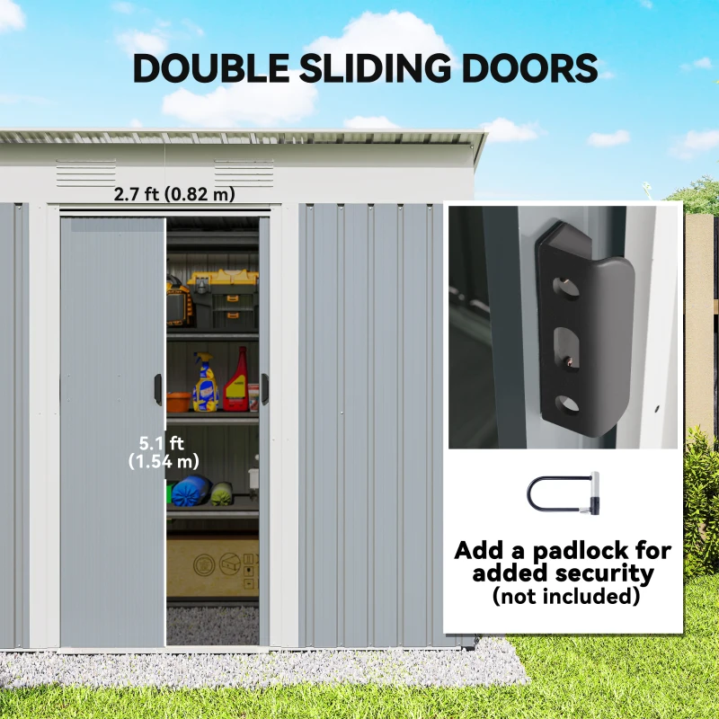 Outsunny 7' x 3.6' Outdoor Storage Shed, Metal Garden Shed with Lockable Sliding Doors and Vents, Grey