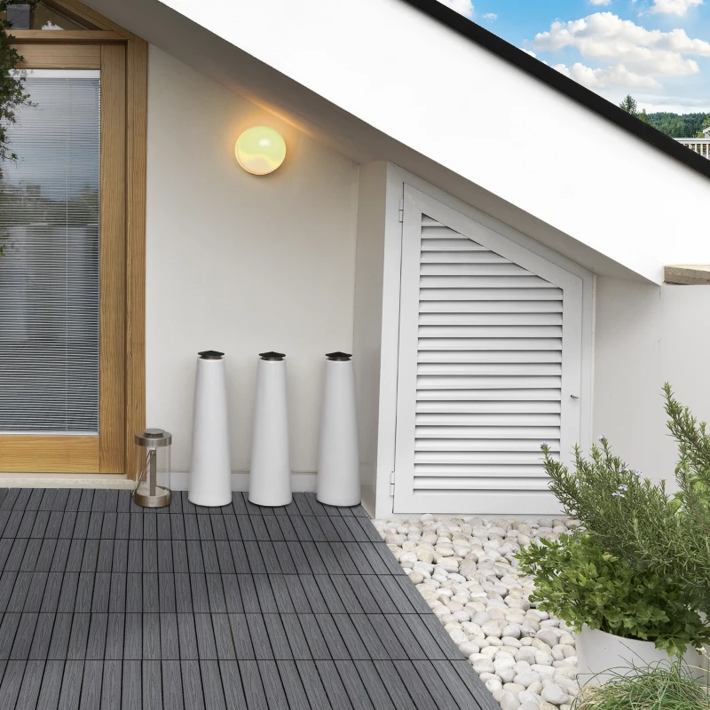 Outsunny Outdoor Tiles, 11 Pack 12" x 12" WPC Interlocking Deck Tiles Waterproof and Non-slip