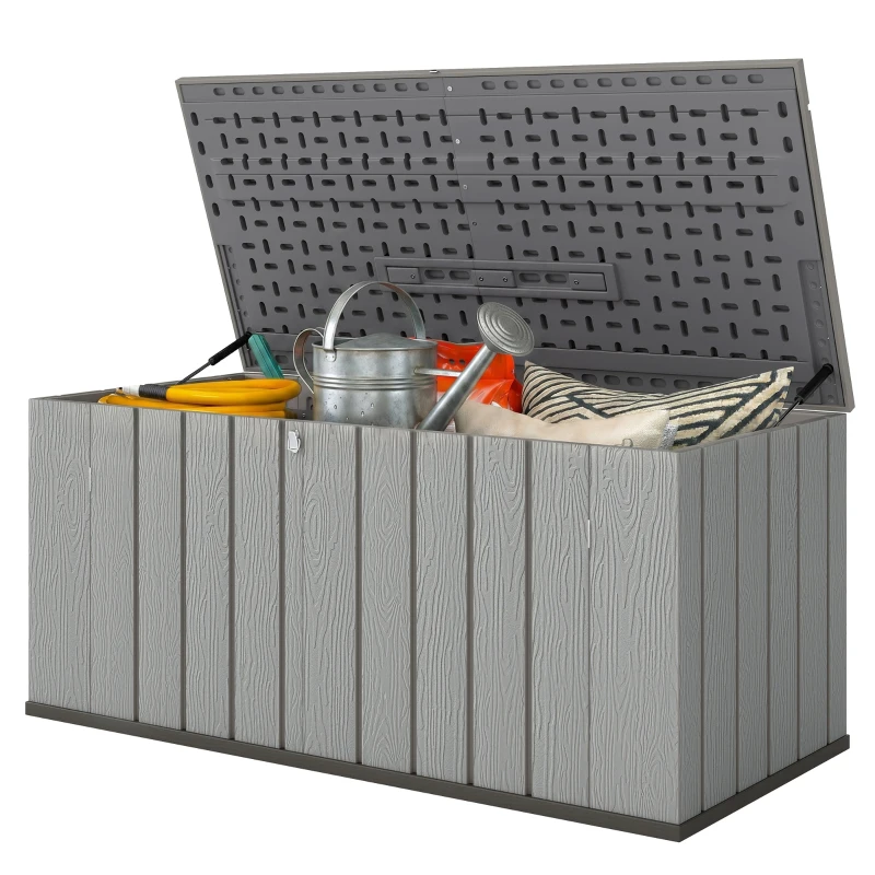 Outsunny Outdoor Storage Box Large Capacity Deck Box with Lockable Lid Gas Struts for Patio Garden 125.5 gal Grey