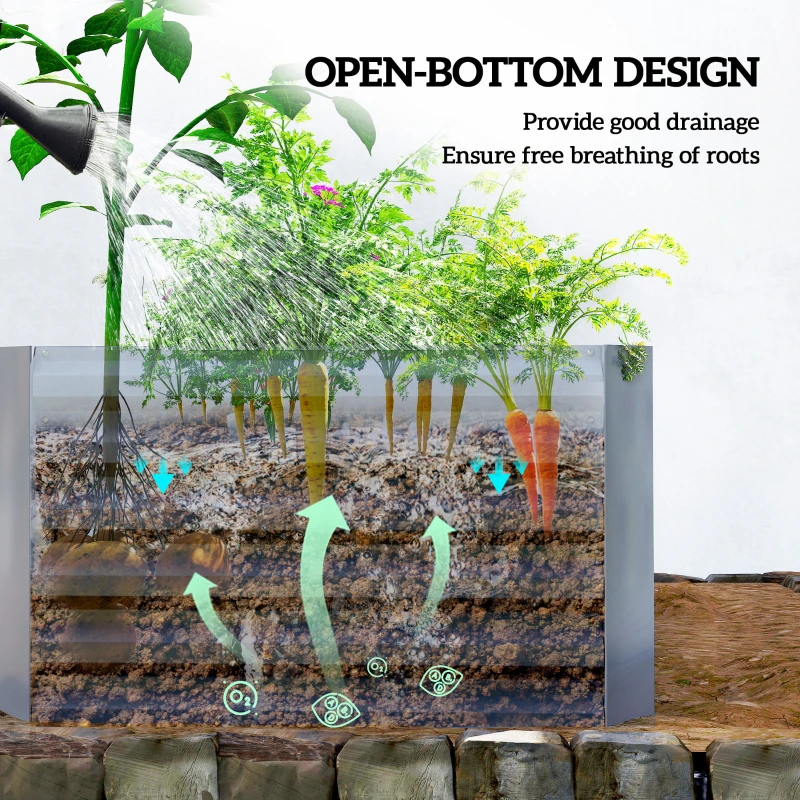 Outsunny 6' x 3' x 2' Raised Garden Bed, Galvanized Planter Box for Growing Flowers, Herbs and Vegetables, Light Grey