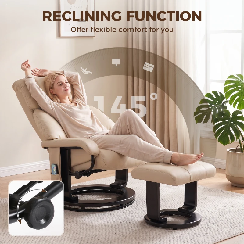 HOMCOM Massage Recliner Chair with Ottoman, 360° Swivel Recliner and Footstool, 10-Point Vibration, Beige