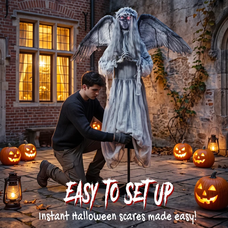 HOMCOM Halloween Animated Standing Crying Angel Decoration with Sound and Touch Activated