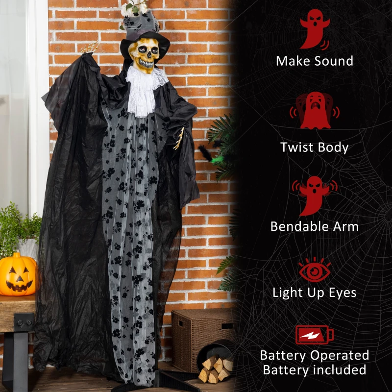 Outsunny 6FT Life Size Halloween Animatronics, Animated Grim Reaper Groom with Sound Motion Activated & Light Up Eyes