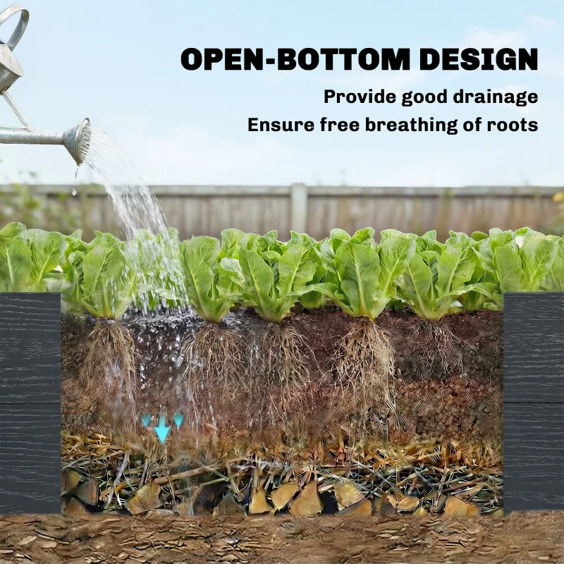 Outsunny Vinyl Raised Garden Bed Kit, 6.5 x 2 x 1ft Elevated Garden Box with Divider and Open Bottom, Grey Wood Effect