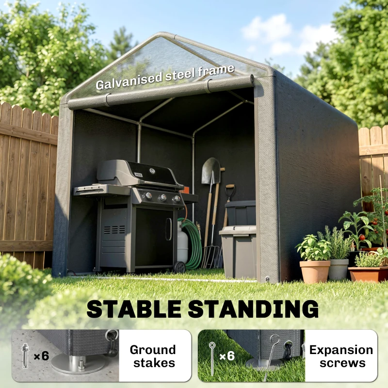 Outsunny Portable Bicycle Shed with Galvanised Steel Frame and Large Door, Waterproof Outdoor Shed for Garden Tools, Dark Grey