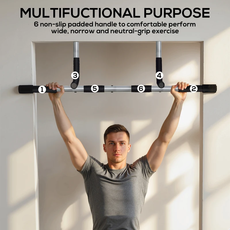 Soozier Pull-Up Bar for Doorway, Home Fitness Door Horizontal Chin up Bar for Indoor Gym Upper Body Workout, Grey