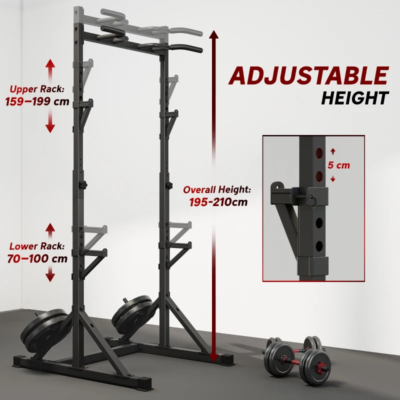 Soozier Adjustable Squat Rack, Multi-Function Bench Press Rack with Weight Plate Holders and Pull up Bar, Black