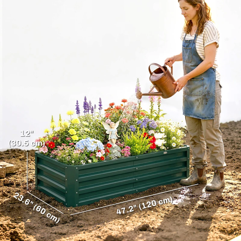 Outsunny Galvanized Raised Garden Bed, Outdoor Planter Box for Vegetables, Flowers, Herbs, 4' x 2' x 1', Dark Green