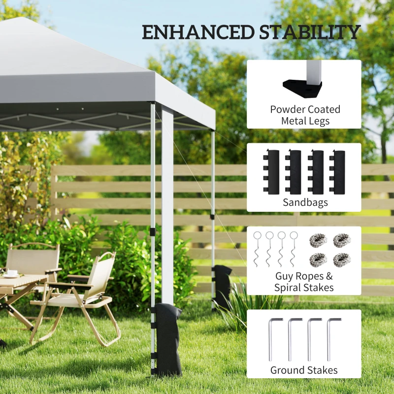 Outsunny 9.6 x 9.6 ft Pop Up Canopy Tent with Pockets, UPF 50+ 1-Button Push Outdoor Instant Canopy with Sandbags, Wheeled Bag