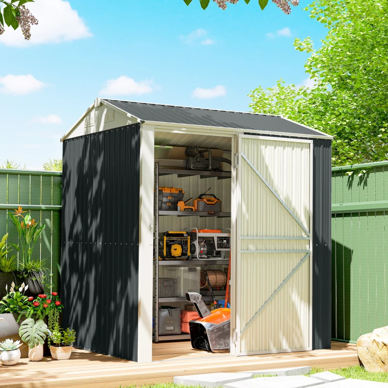 Outsunny 7' x 6' Tall Outdoor Storage Shed, Waterproof Metal Garden Shed with Gloves, Lockable Door, Dark Grey
