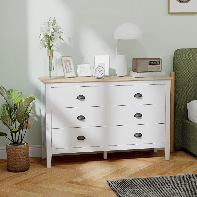 HOMCOM Chest of Drawers with Quiet Slides, Modern 6 Drawer Dresser for Bedroom, Closet, Living Room, Entryway, White