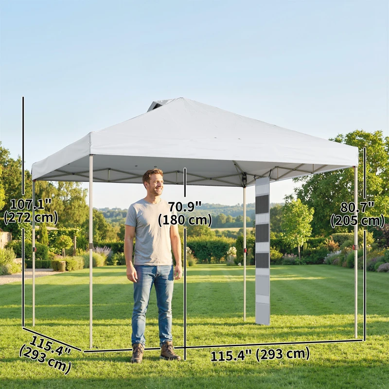 Outsunny 9.6 x 9.6 ft Pop Up Canopy Tent with Pockets, UPF 50+ 1-Button Push Outdoor Instant Canopy with Sandbags, Wheeled Bag