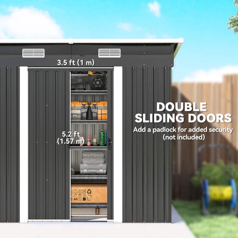 Outsunny 7'x 4' Metal Patio Storage Shed Garden Lockable Shed Tool Utility Storage Unit, Black