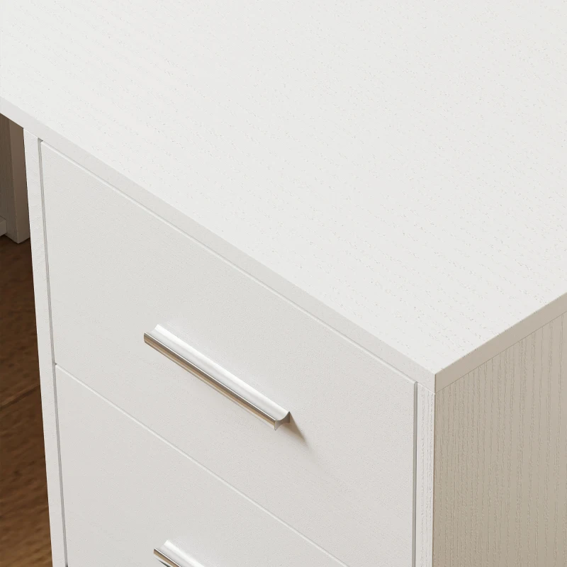 HOMCOM L Shaped Desk, 55" Corner Computer Desk with Power Outlets, File Drawer, 2 Drawers, Adjustable Shelves, White