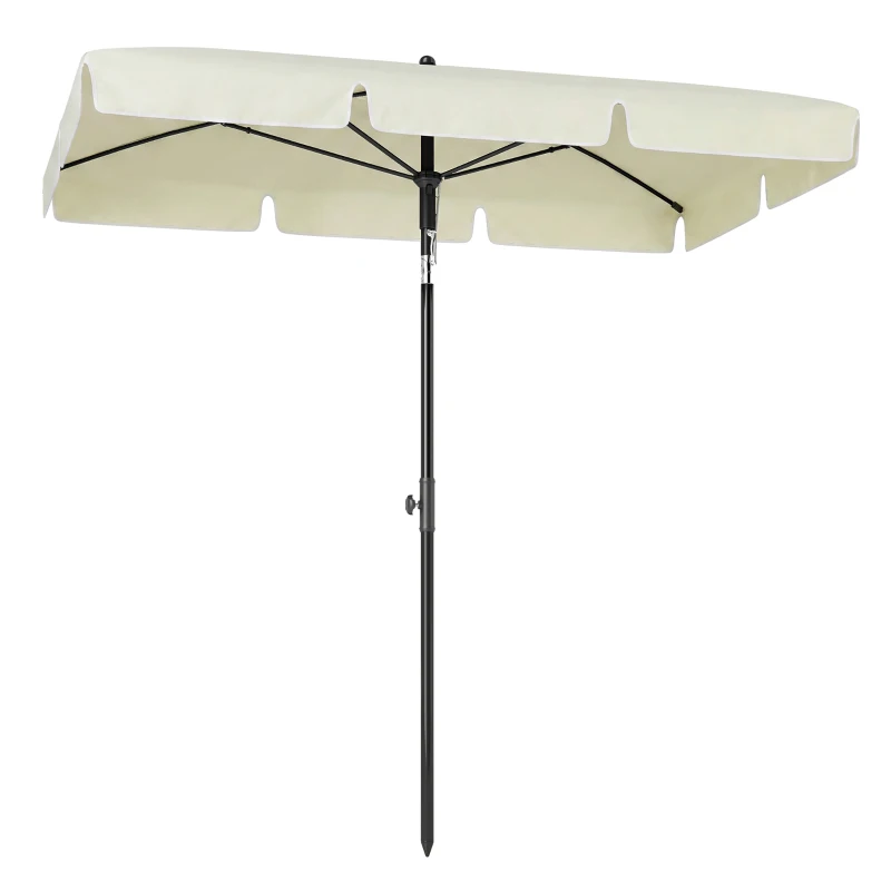 Outsunny 6.5x4ft Rectangle Patio Umbrella Aluminum Tilt Adjustable Garden Parasol  Sun Shade Outdoor Canopy Cream White