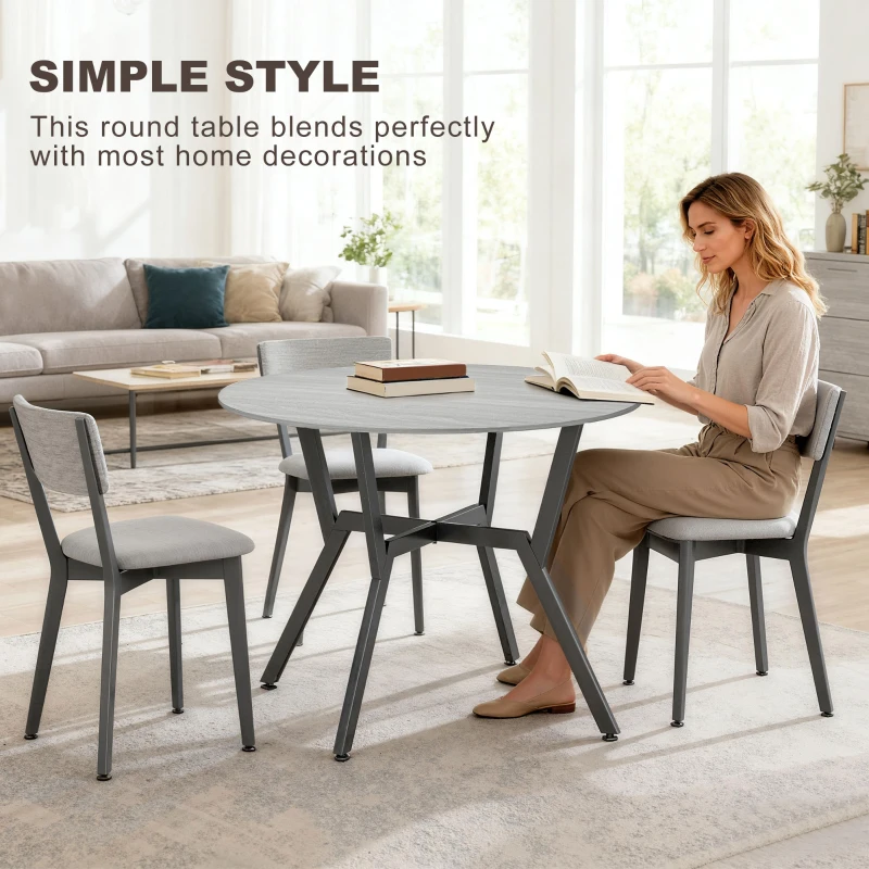 HOMCOM 35" Round Dining Table, Modern Dining Room Table with Steel Frame, Space Saving Small Kitchen Table, Grey