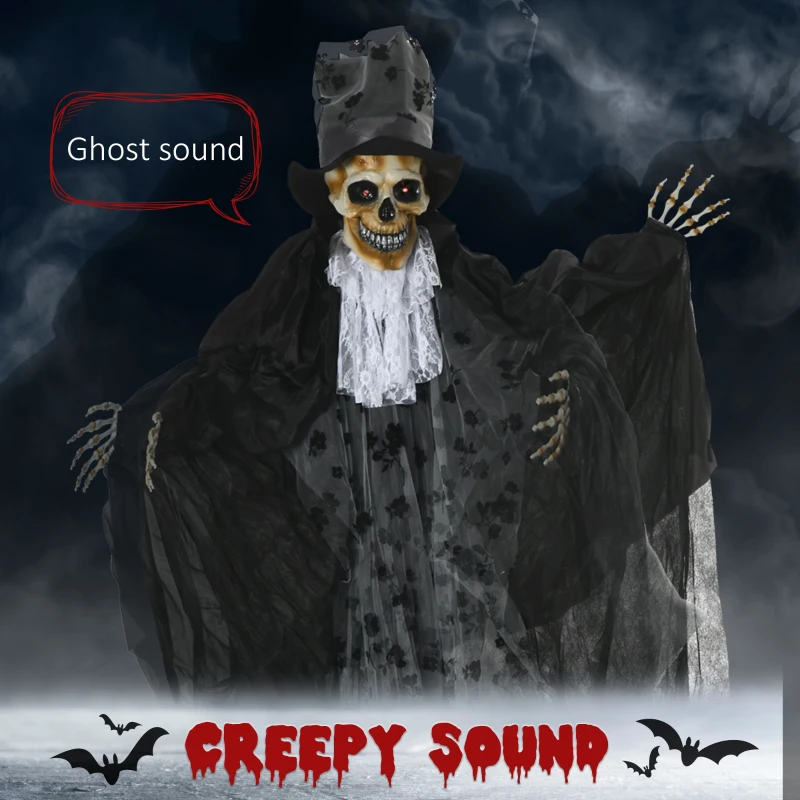 Outsunny 6FT Life Size Halloween Animatronics, Animated Grim Reaper Groom with Sound Motion Activated & Light Up Eyes