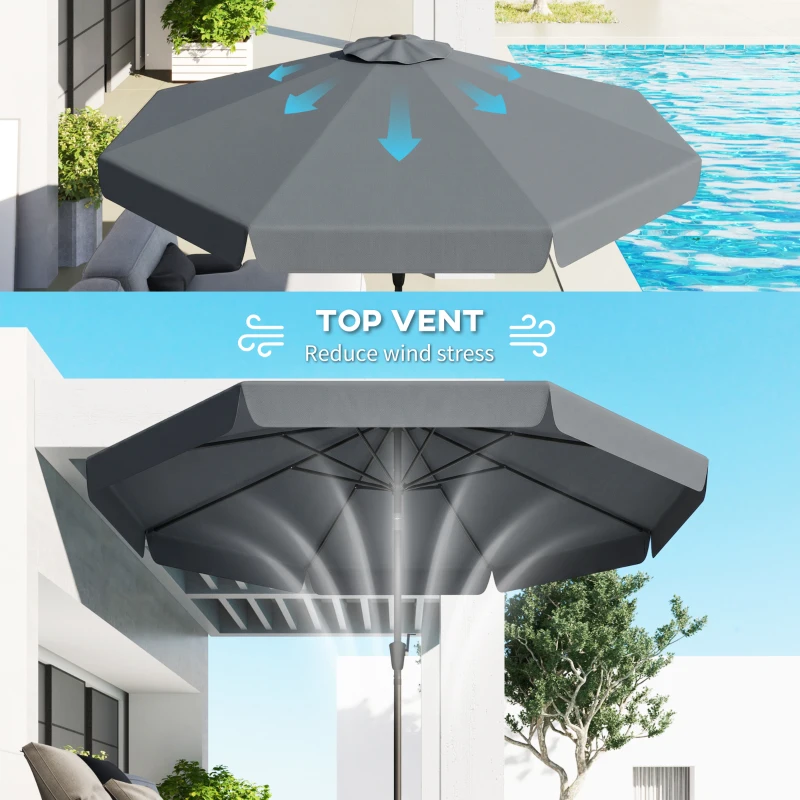 Outsunny 8.5 ft Outdoor Market Table Umbrella, Round Patio Umbrella with Tilt and Crank for Garden, Backyard, Deck, Dark Grey