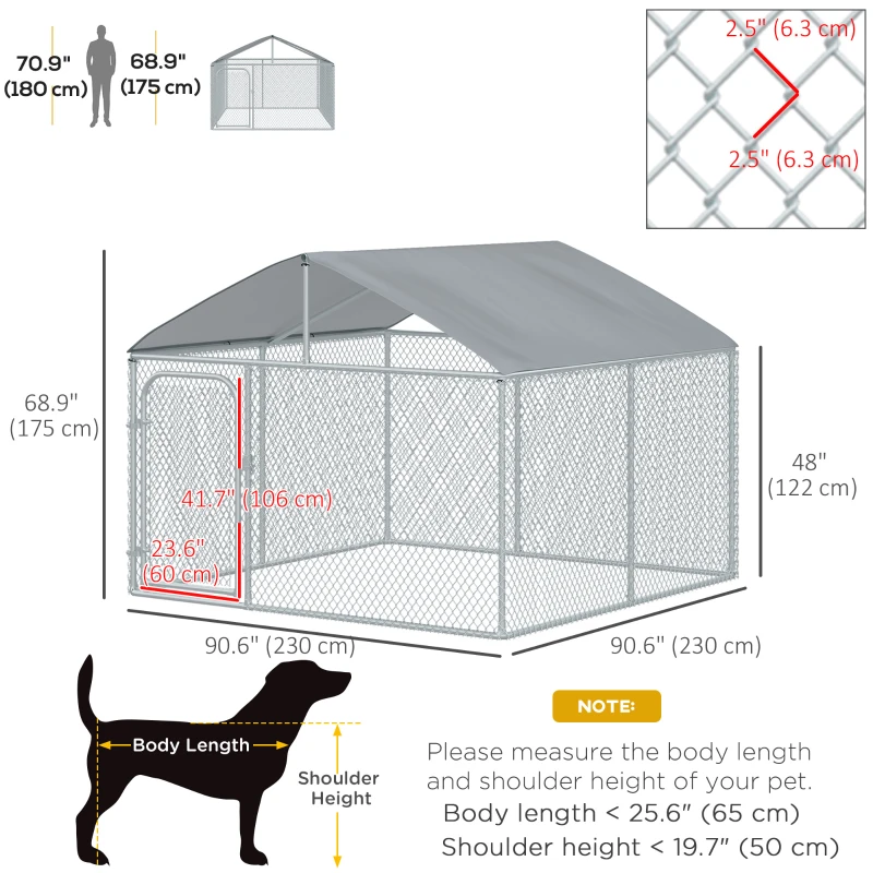 PawHut Outdoor Dog Kennel  with Roof, Dog Run with Waterproof & UV-Resistant Cover, Secure Lock, for Backyard & Patio, 7.5' x 7.5' x 5.7'
