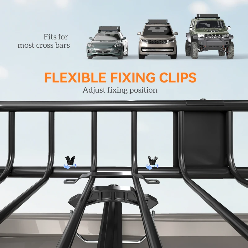 HOMCOM 64"/43" x 39" Car Roof Rack, Length Adjustable Roof Basket, Universal Rooftop Cargo Carrier Basket with U-bolts, 220 lbs Capacity