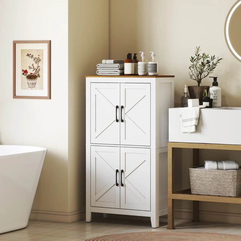 HOMCOM Farmhouse Bathroom Storage Cabinet, Bathroom Floor Cabinet with Barn Doors and Adjustable Shelves, White