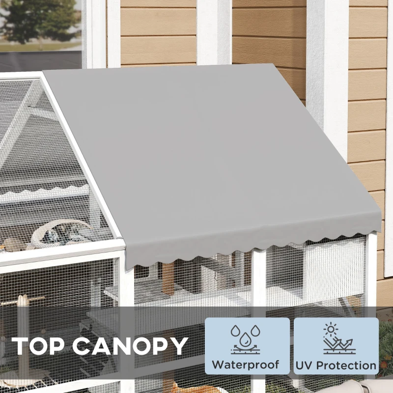 PawHut Outdoor Cat Enclosure Wooden Feral Cat House w/ Weatherproof Canopy, Bridges, Resting Boxes, Platforms, for 3-6 Cats