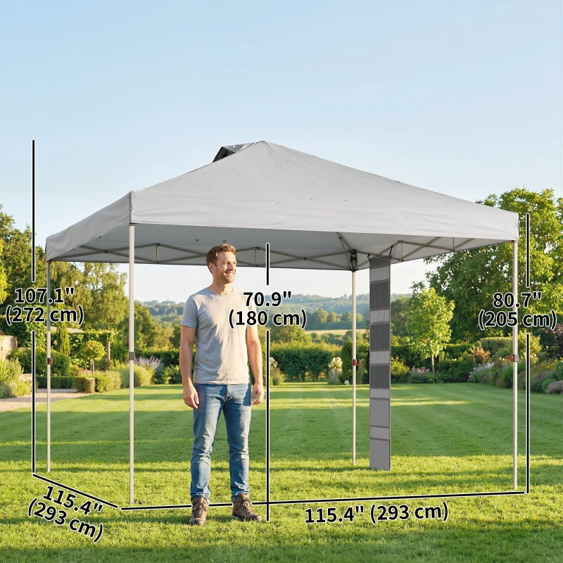 Outsunny 9.6 x 9.6 ft Pop Up Canopy Tent with Pockets, UPF 50+ 1-Button Push Outdoor Instant Canopy with Sandbags, Wheeled Bag