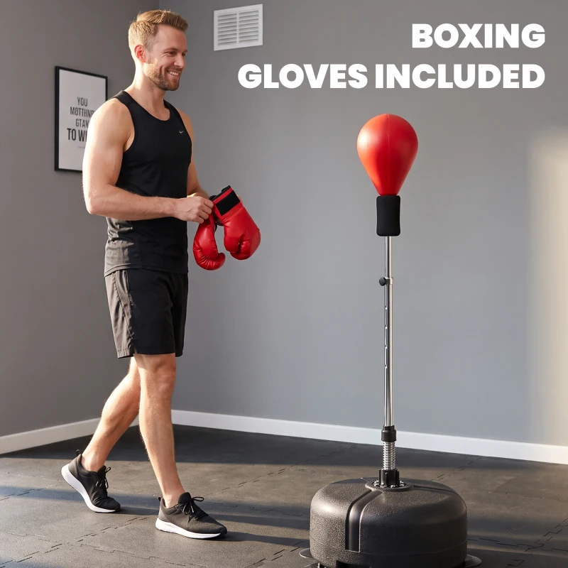 Soozier Adjustable Height Free Standing Boxing Bag Set with 6 Suction Cups and Boxing Gloves, for Exercise Training