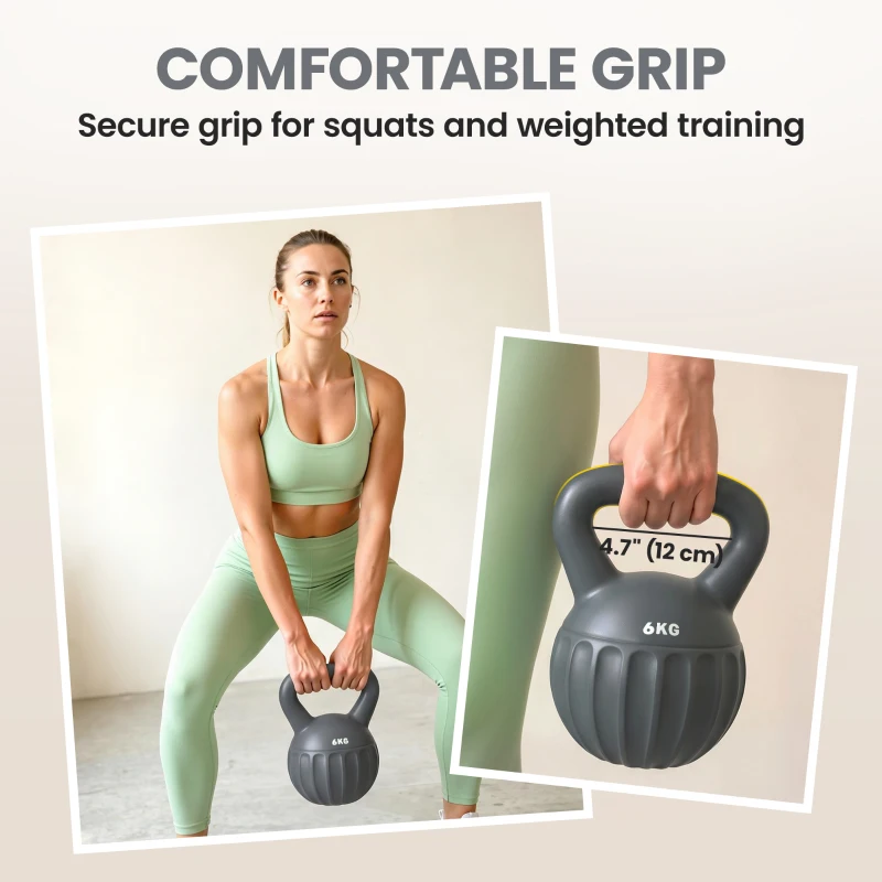 Soozier Kettlebell, 13 lbs Kettle Bell with Non-Slip Handle for Home Gym, Weight Lifting and Strength Training, Grey