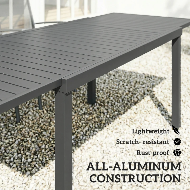 Outsunny Expandable Outdoor Dining Table for 6-8 People, 59"-89" Aluminum Patio Dining Table with Slatted Top, Dark Grey