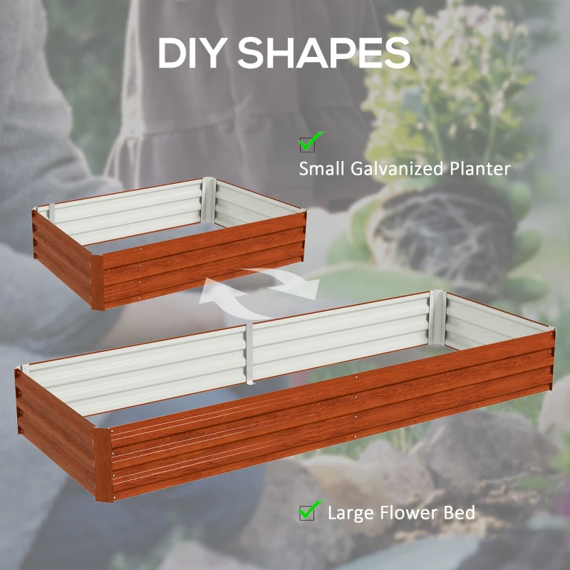 Outsunny 8 x 3 x 1ft Galvanized Raised Garden Bed, Reinforced Outdoor Planter Box with Open Bottom, Brown