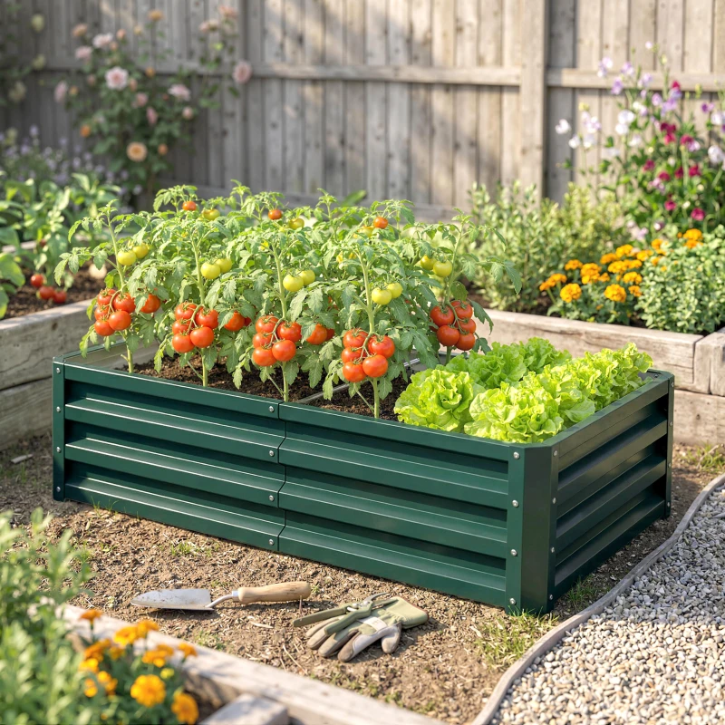 Outsunny Galvanized Raised Garden Bed, Outdoor Planter Box for Vegetables, Flowers, Herbs, 4' x 2' x 1', Dark Green