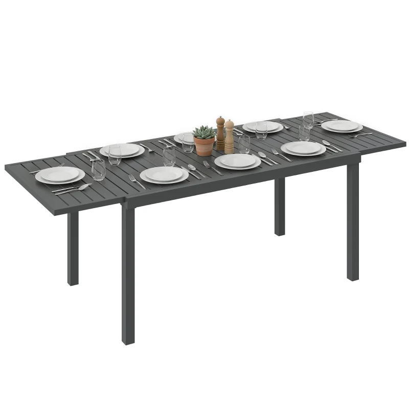 Outsunny Expandable Outdoor Dining Table for 6-8 People, 59"-89" Aluminum Patio Dining Table with Slatted Top, Dark Grey