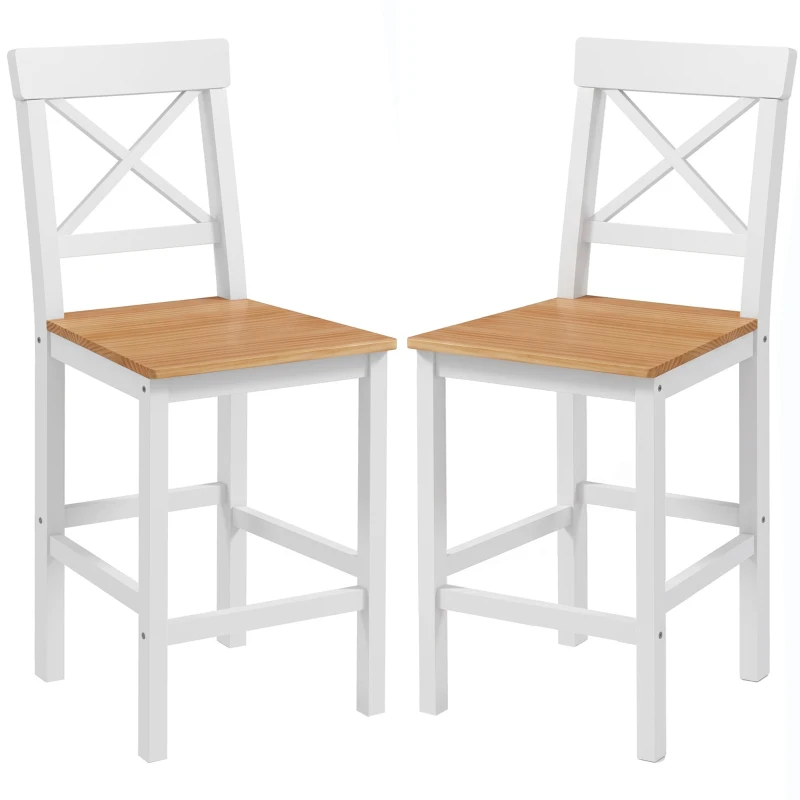 HOMCOM Counter Height Stools Set of 2, Farmhouse Bar Stools with Backs, Solid Wood Counter Stools for Kitchen Island