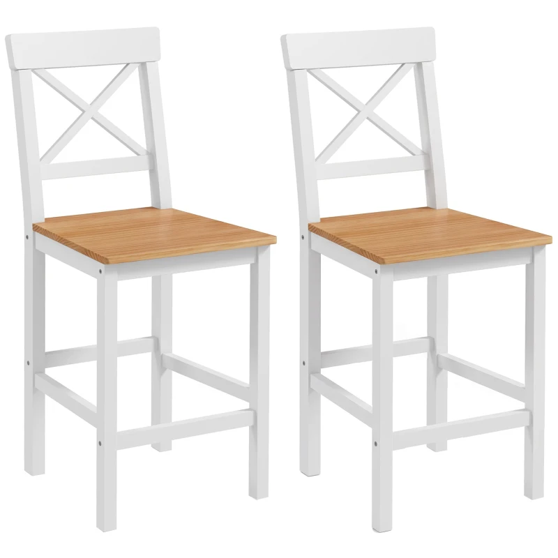 HOMCOM Counter Height Stools Set of 2, Farmhouse Bar Stools with Backs, Solid Wood Counter Stools for Kitchen Island