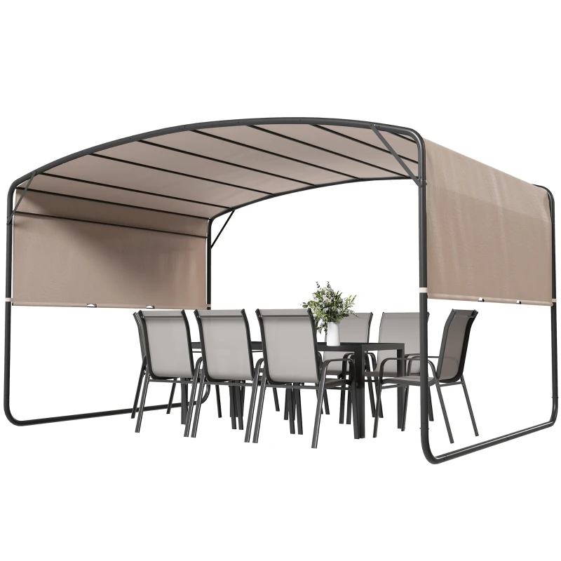Outsunny 10' x 13' Retractable Pergola Canopy, Outdoor Metal Pergola Gazebo Sun Shade Shelter with Steel Frame, Khaki
