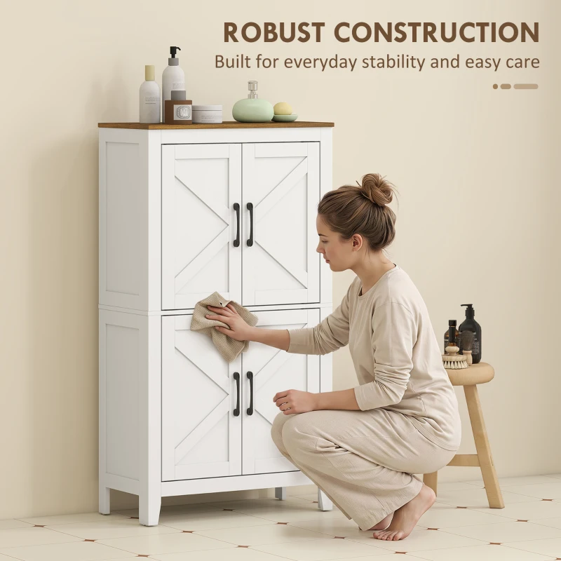 HOMCOM Farmhouse Bathroom Storage Cabinet, Bathroom Floor Cabinet with Barn Doors and Adjustable Shelves, White
