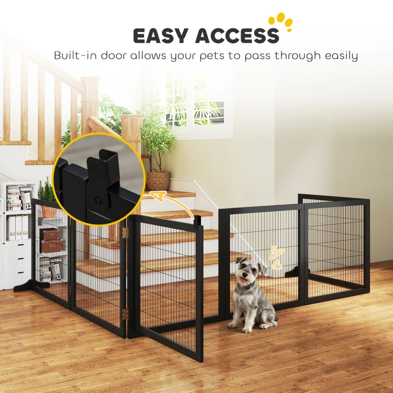 PawHut Wooden Freestanding Pet Gate w/ 2 Support Feet, Black