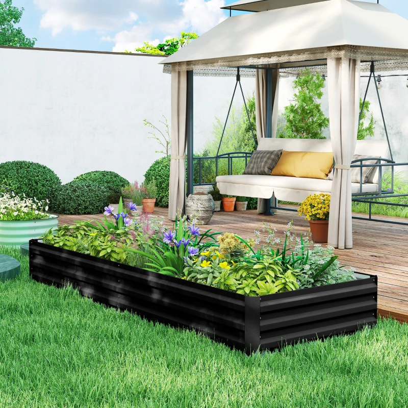 Outsunny 95" x 36" x 12" Galvanized Raised Garden Bed, Metal Elevated Planter Box for Growing Flowers, Herbs, Succulents, Black