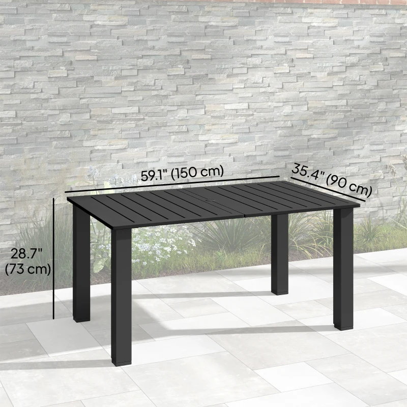 Outsunny 59" Outdoor Patio Table with Umbrella Hole, Outdoor Dining Table with Slatted Tabletop for Backyard Garden, Black